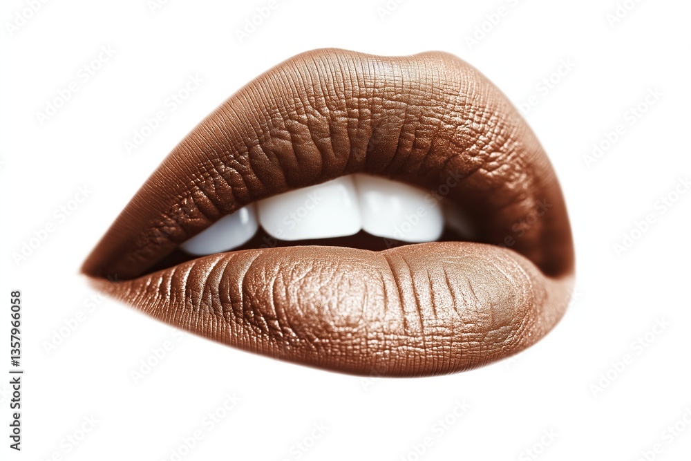 Lips painted with beautiful brown lipstick isolated on a white background Lips painted with beautiful brown lipstick isolated on a white background
