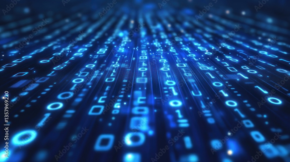 Binary code stream, digital data flow, dark background Binary code stream, digital data flow, dark background
