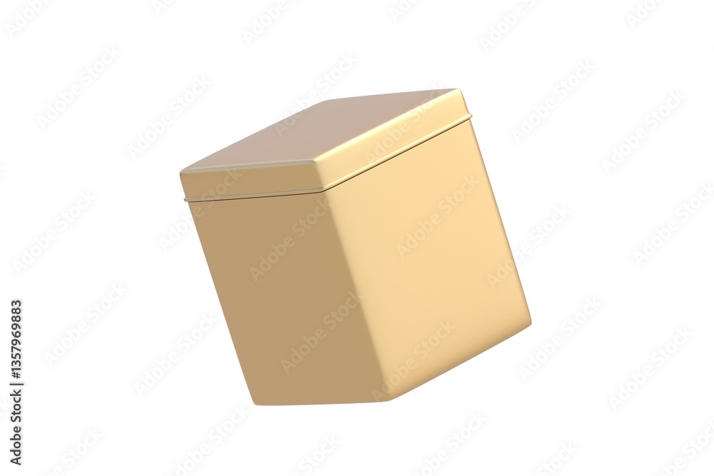 Fototapeta premium Golden tin box for tea, coffee beans or other bulk products isolated on white background. 3d render