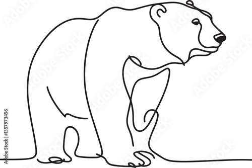 Minimalist continuous line drawing of a polar bear outline