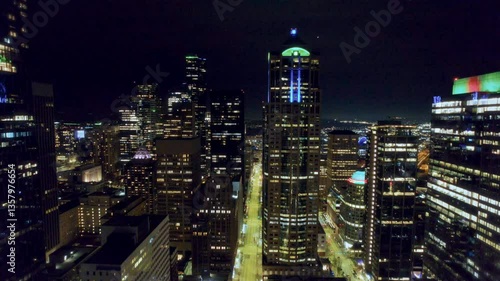 Wallpaper Mural Night Drone Shot with Glowing Streets and Building Lights Torontodigital.ca