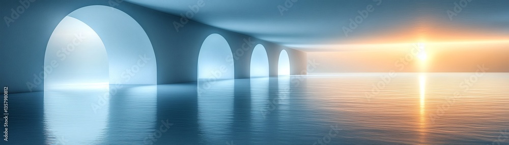 Obraz premium An architectural structure with a row of archways, creating a sense of spaciousness and grandeur
