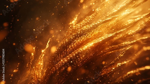 Fiery, golden strands ablaze, sparks and embers flying