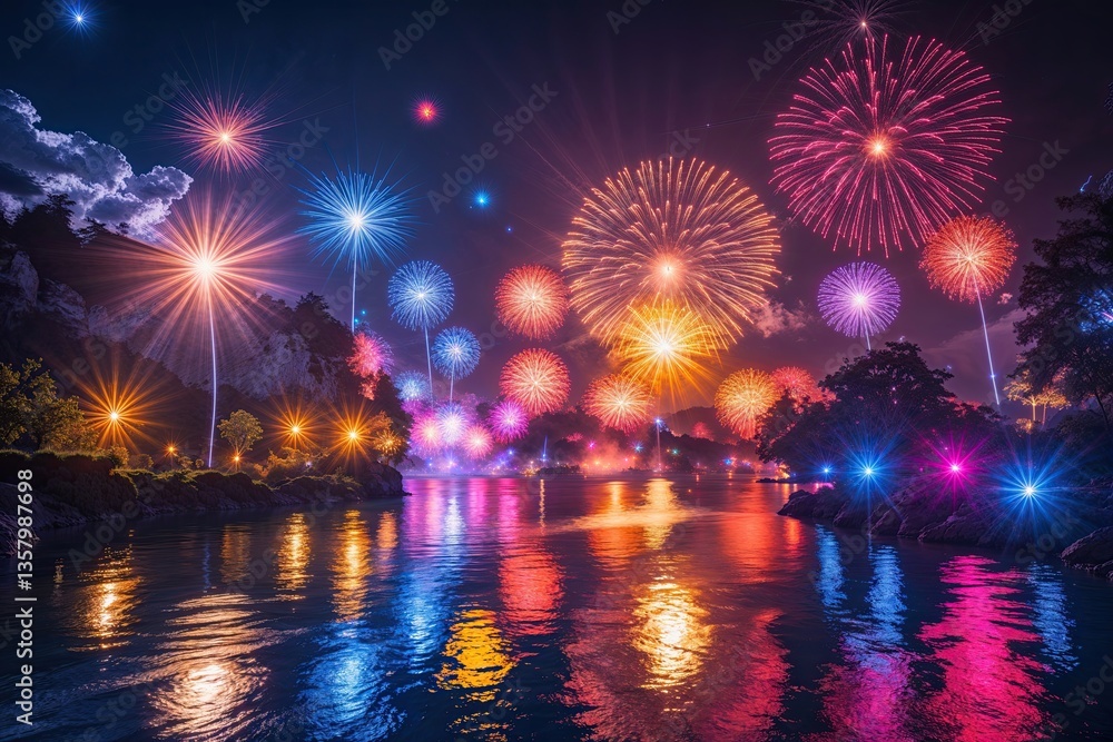 Fototapeta premium Bright Flares on Striking Dazzling Scenery with Vivid Colors
