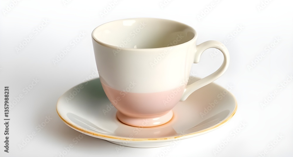 A Ceramic Cup and Saucer Set with a Minimalist Design on White Background A Ceramic Cup and Saucer Set with a Minimalist Design on White Background