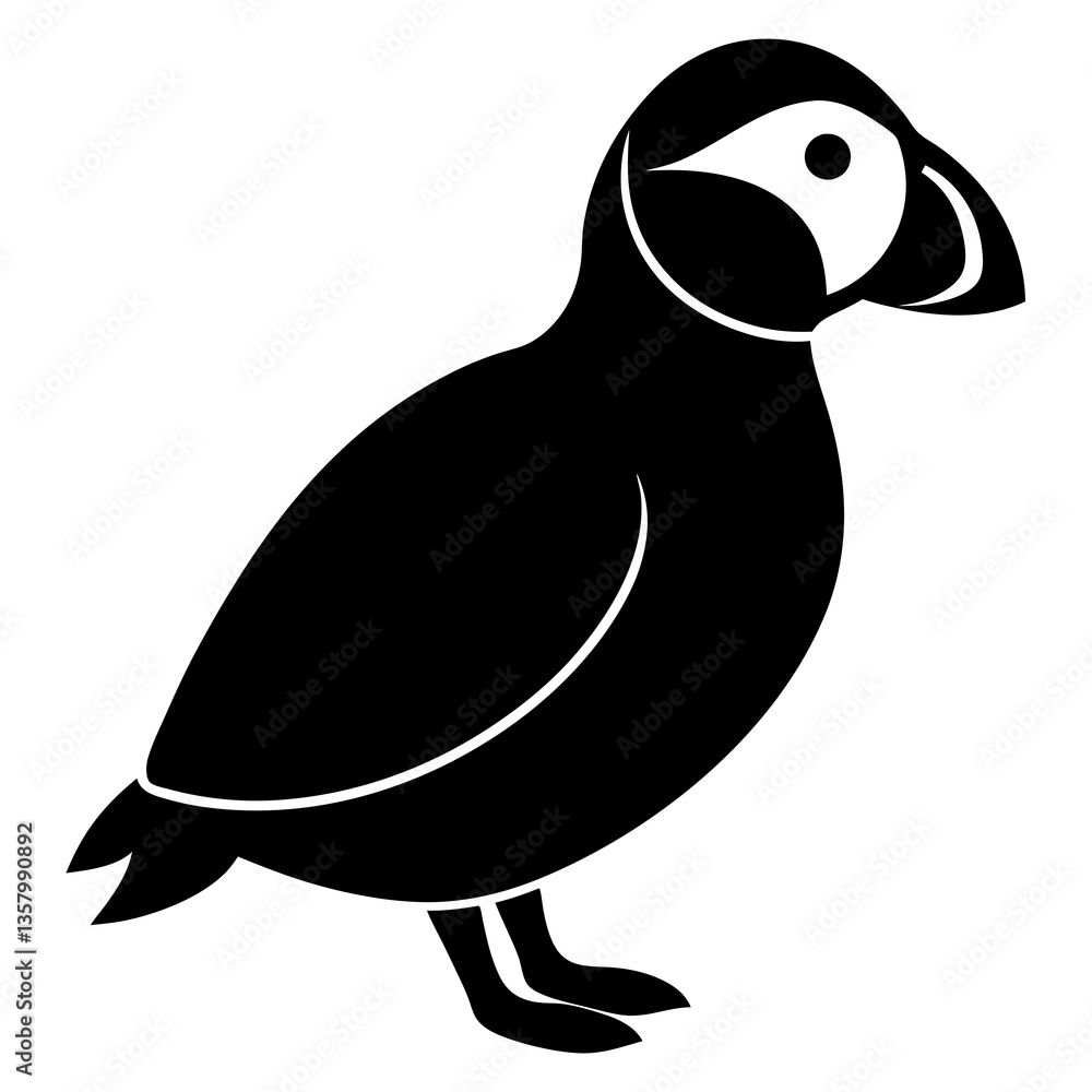 Obraz premium puffin bird black silhouette vector, Simple silhouette Design vector icon with white background. Wild bird