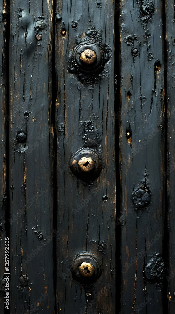 Obraz premium Dark Aged Wooden Planks With Metal Fasteners