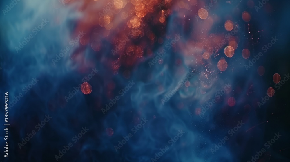 Obraz premium Abstract Blue Smoke With Bokeh Lights Background, Creative Backdrop, Modern Design