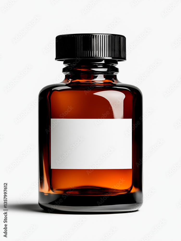 Amber Glass Bottle with Black Cap and Blank Label Amber Glass Bottle with Black Cap and Blank Label