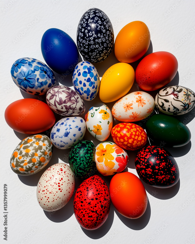 Fototapeta premium Collection of Decorated Eggs in Circular Arrangement