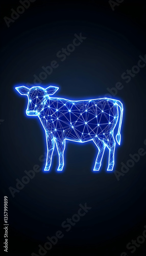 Glowing blue polygonal calf illustration on dark background