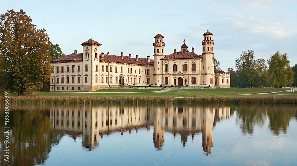 Obraz premium Elegant Palace Reflecting on Calm Water