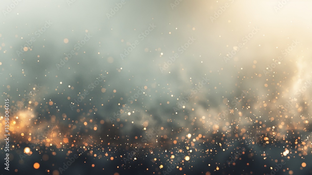 Abstract Golden Sparkles Background. Glowing Bokeh Particles. Festive Glitter Backdrop.  Holiday Sparkly Overlay.  Luxury Celebration Backdrop.