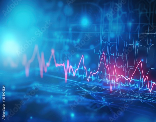 Wallpaper Mural Graphic visual of Heartbeat pulse neon red line, EKG cardio line background. Generated AI image Torontodigital.ca