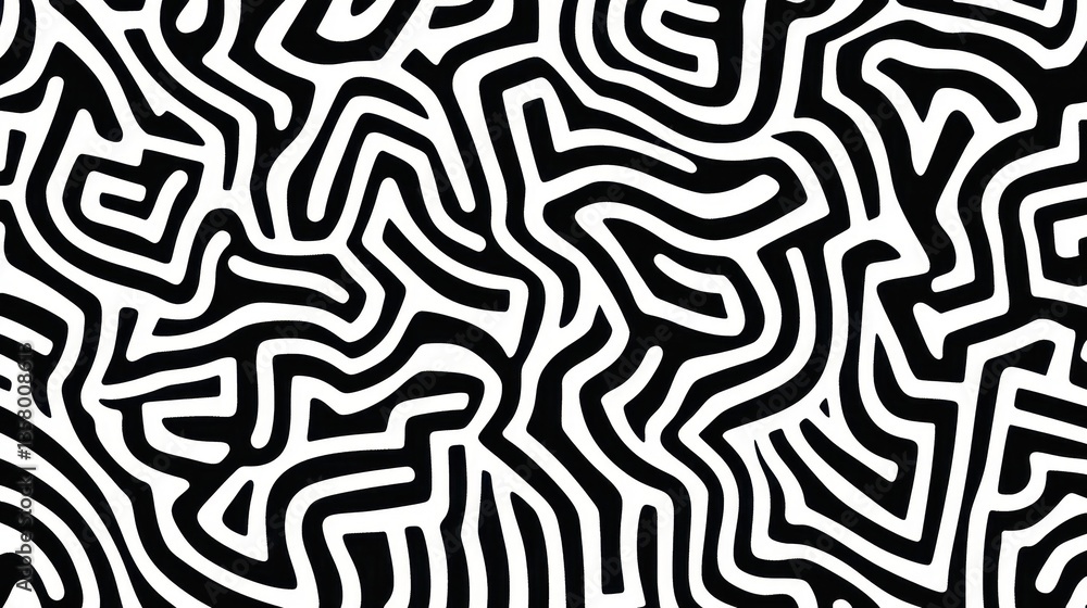 Intricate black and white abstract lines form a mesmerizing maze-like pattern, evoking depth and intrigue for various artistic applications and designs Intricate black and white abstract lines form a mesmerizing maze-like pattern, evoking depth and intrigue for various artistic applications and designs