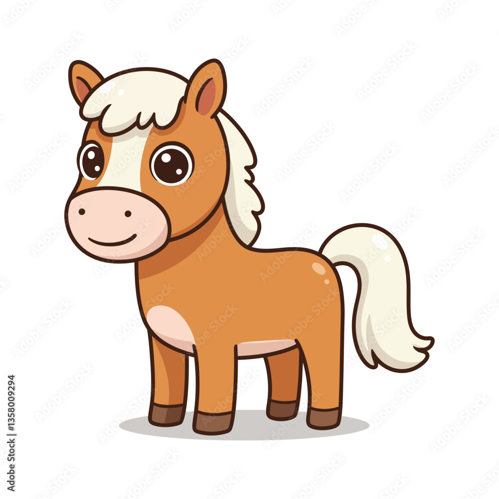 Fototapeta premium Adorable Cartoon Pony Illustration Cute Brown Horse Drawing