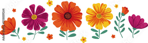 Cinco de mayo flowers vector set festive mexican holiday elements. bright floral illustration isolated design for Day of the Dead, Dia de los Muertos fiesta celebration icon