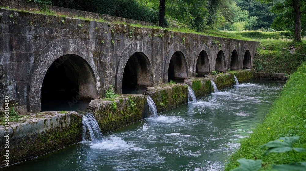 Fototapeta premium Stone Arch Bridge Water Feature Cascading Creek
