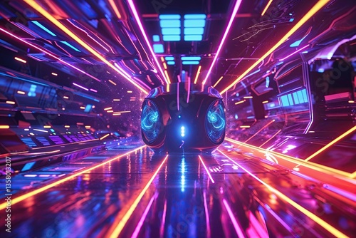 Breathtaking Three-Dimensional Visualization with Vibrant Neon Clarity and Electric Beams