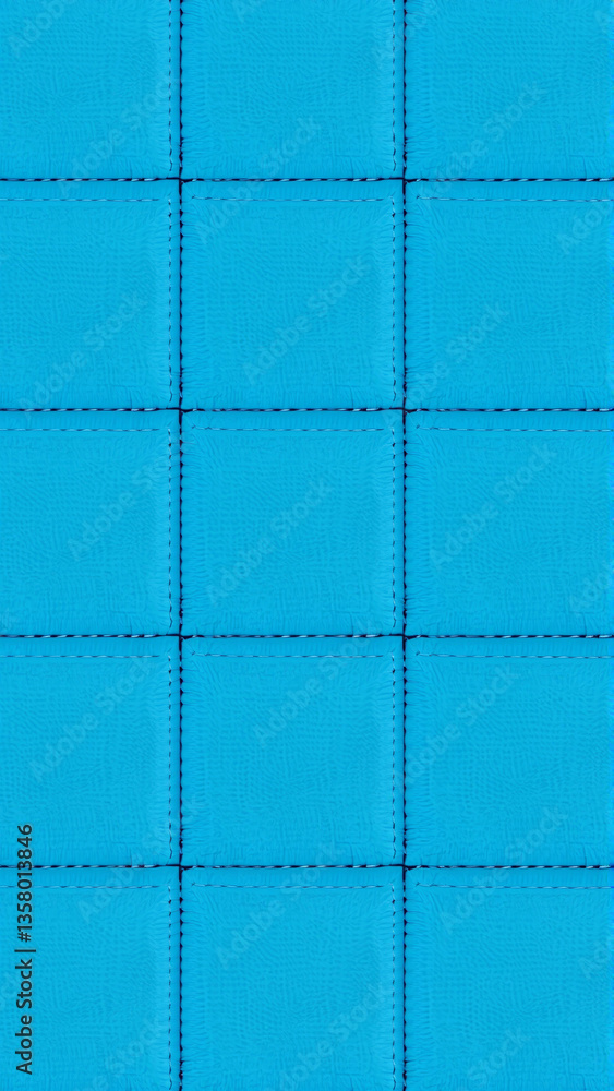 Fototapeta premium The surface texture of artificial leather is blue, the surface is stitched in the form of diamonds, squares, rectangles. Eco-leather in a kilt. 