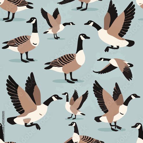 Canadian Geese in blue Print Design In Vector