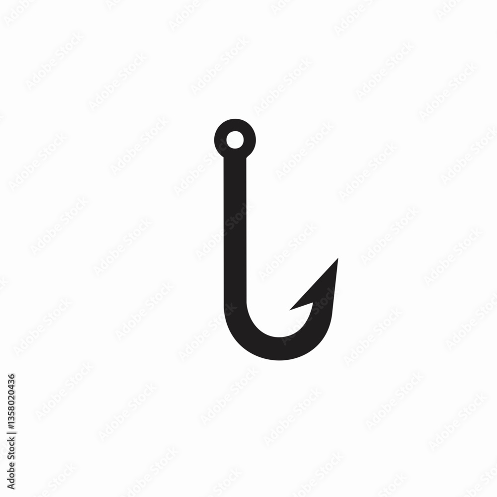 Simple Black Fishing Hook Icon Vector Illustration, Vector Image Simple Black Fishing Hook Icon Vector Illustration, Vector Image