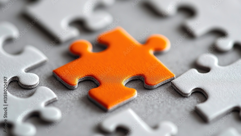 Fototapeta premium Orange Jigsaw Puzzle Piece Among Gray Pieces