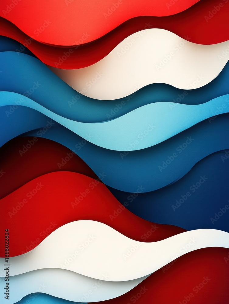 Fototapeta premium Dynamic layered paper art background in red, blue, and white showcasing national pride and movement in a balanced design Generative AI