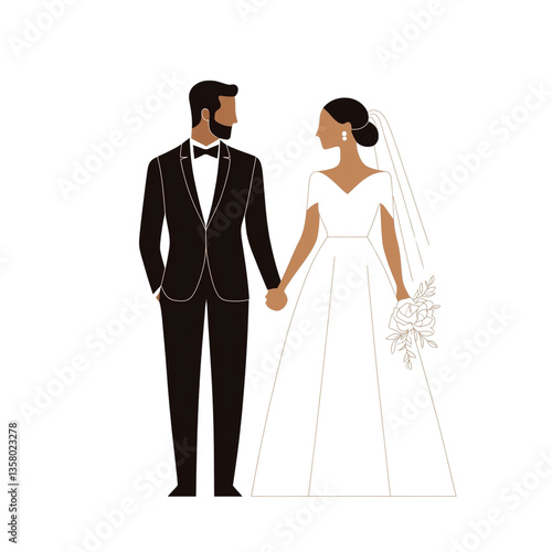 Wedding couple illustration in formal attire