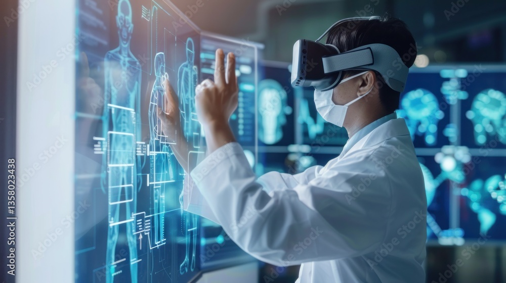 Doctor using virtual realty online technology communicating to her the patient. Generated AI image Doctor using virtual realty online technology communicating to her the patient. Generated AI image