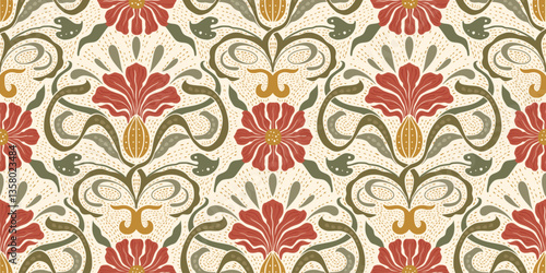 Art Nouveau Vintage Pattern Seamless Vector Background Baroque Antique Floral Motif Boho Bohemian Ethnic Ornament