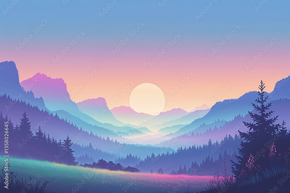 Obraz premium Serene Gradient Landscape Art Capturing Nature's Tranquil Beauty