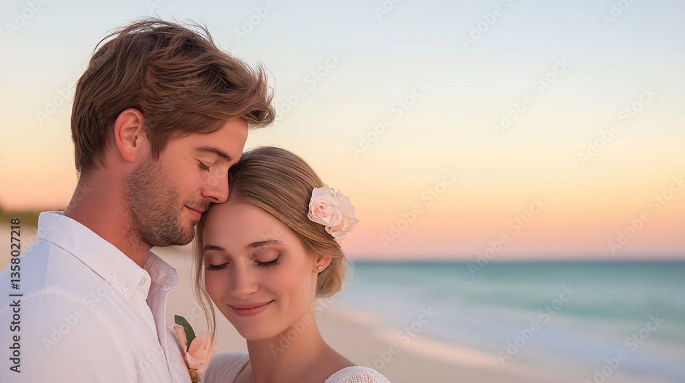 Romantic Couple Embracing at Sunset Beach Tender Moment Love Happiness Romantic Couple Embracing at Sunset Beach Tender Moment Love Happiness