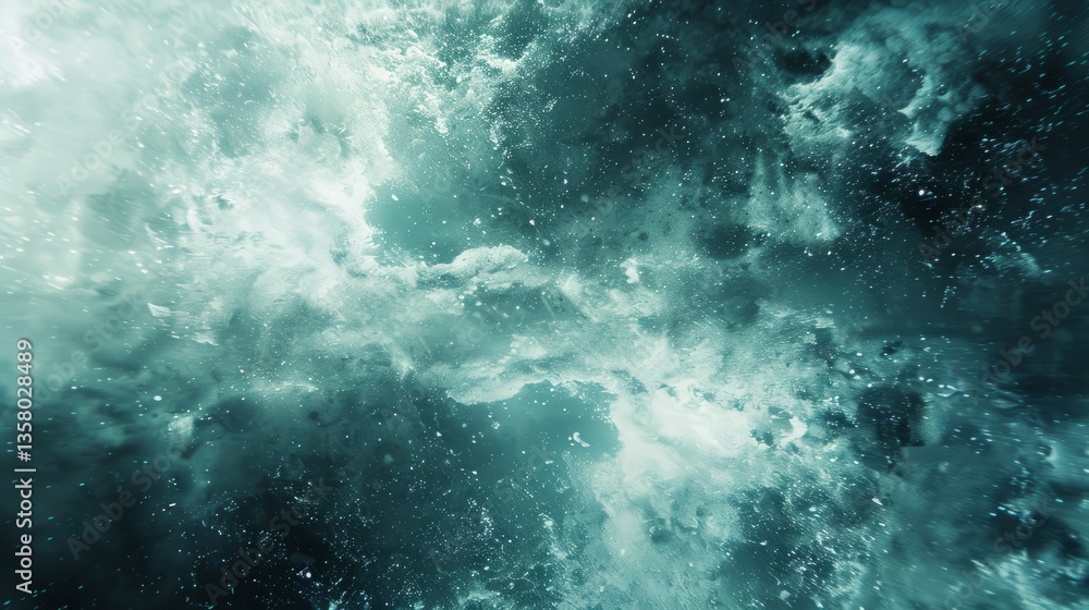 Obraz premium Mystical Teal Nebula: Abstract Galaxy Space Background Texture