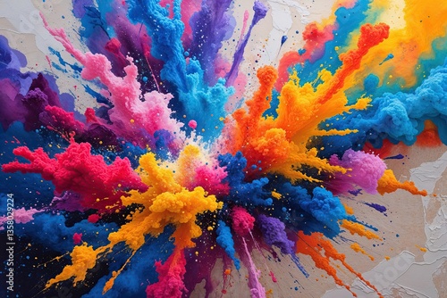 Dynamic Abstract Art Colorful Burst on Textured Canvas Surface