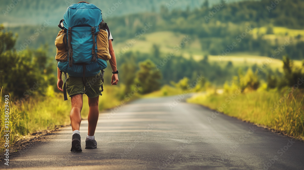 Fototapeta premium European man hiking backpacking