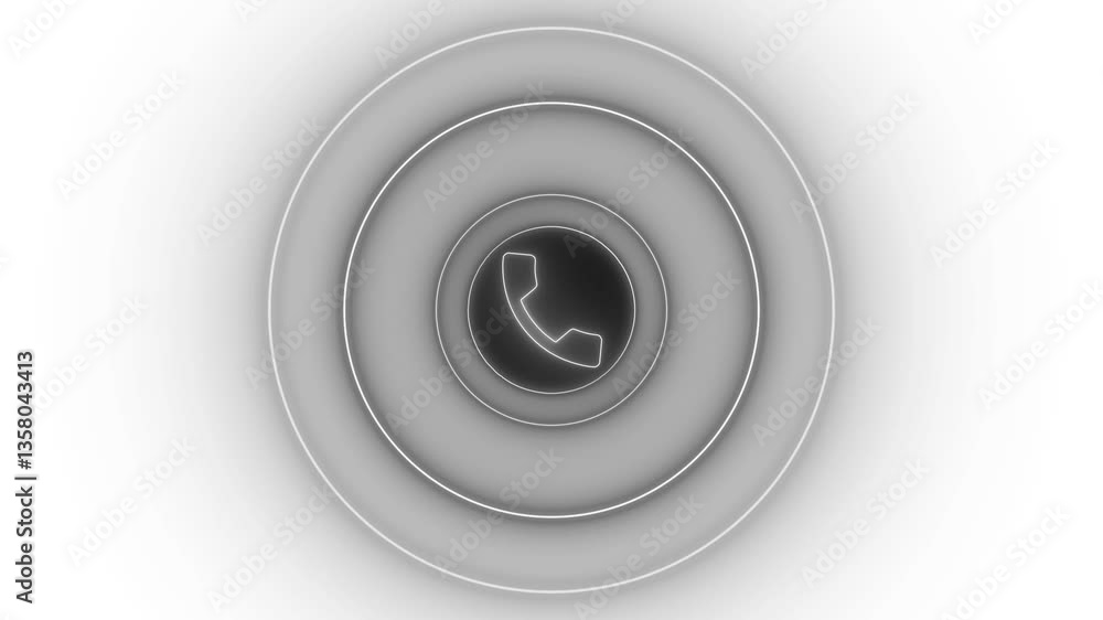 Neon Glowing Phone Calling Animation with Concentric Circles on a White Background Neon Glowing Phone Calling Animation with Concentric Circles on a White Background