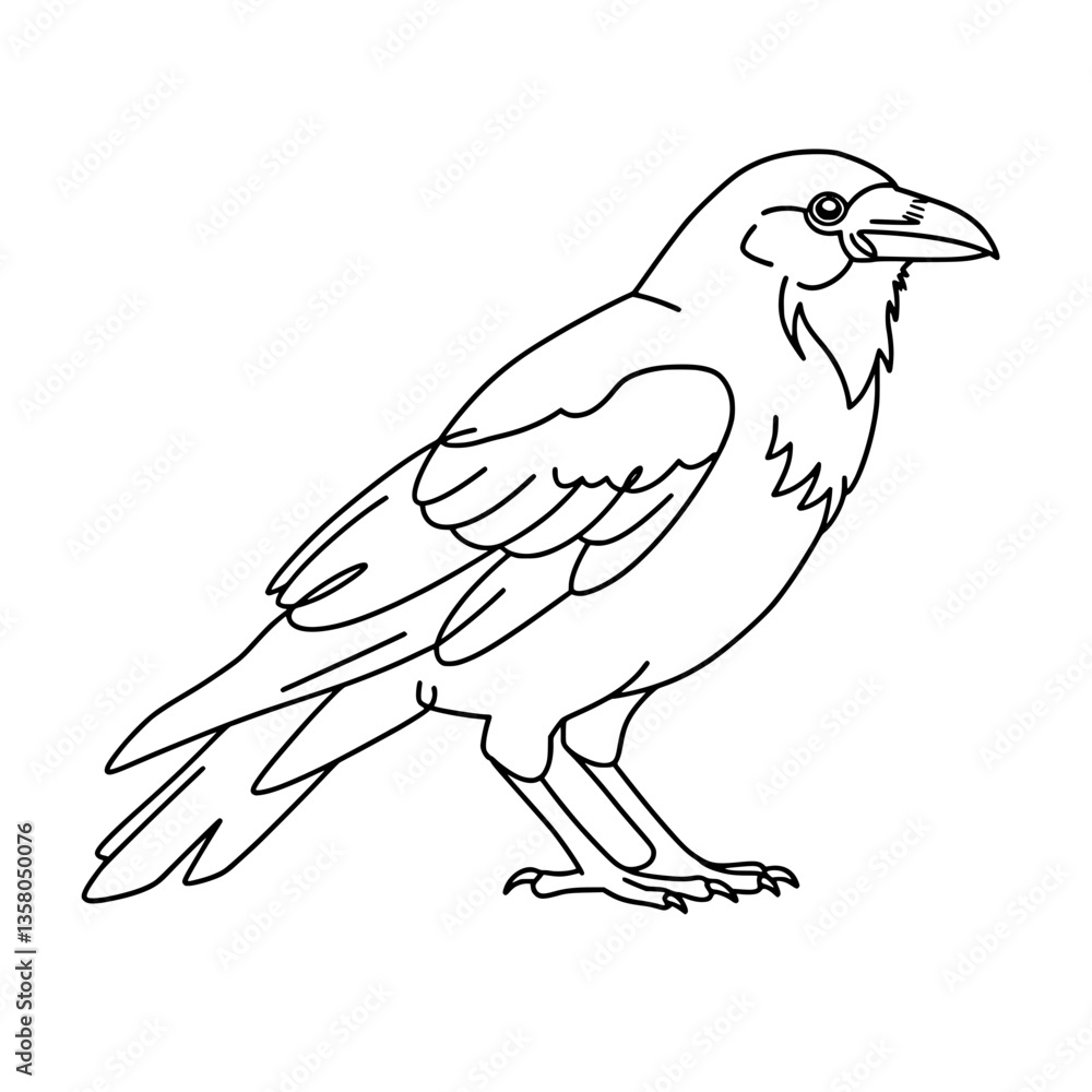 Obraz premium Minimalist Crow Line Art | Black and White Vector Bird Illustration