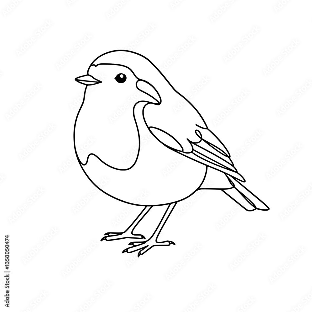 Fototapeta premium Cute Robin Bird Line Art Vector | Black and White Coloring Page