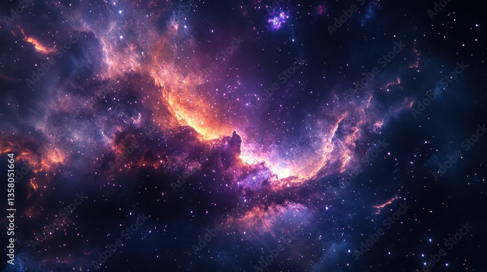 Naklejka premium Colorful nebula illuminated by distant stars in the vast expanse of space captured in high detail