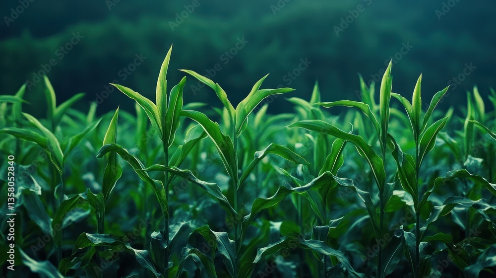 Fototapeta premium Lush Green Corn Plants Growing In A Field