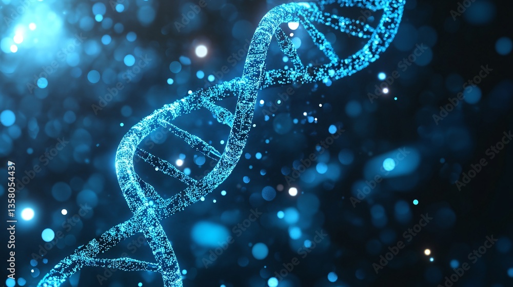 Striking Glowing Blue DNA Strand with a High-Tech Blurred Backdrop Striking Glowing Blue DNA Strand with a High-Tech Blurred Backdrop