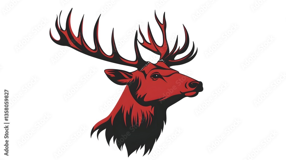 Obraz premium Majestic Roaring Deer: Black Silhouette of Red Elk - Isolated Image for Professionals