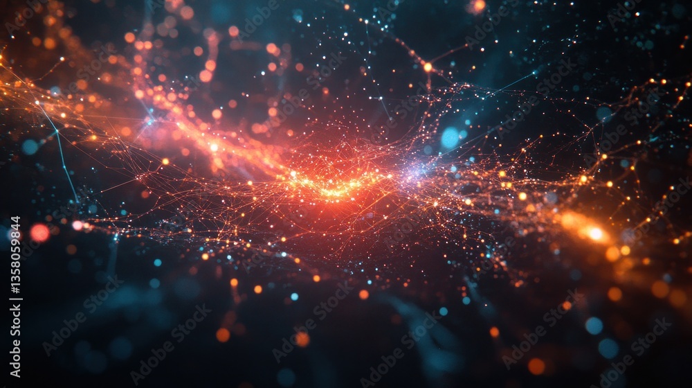 Obraz premium Abstract Digital Network with Orange and Blue Glowing Lights