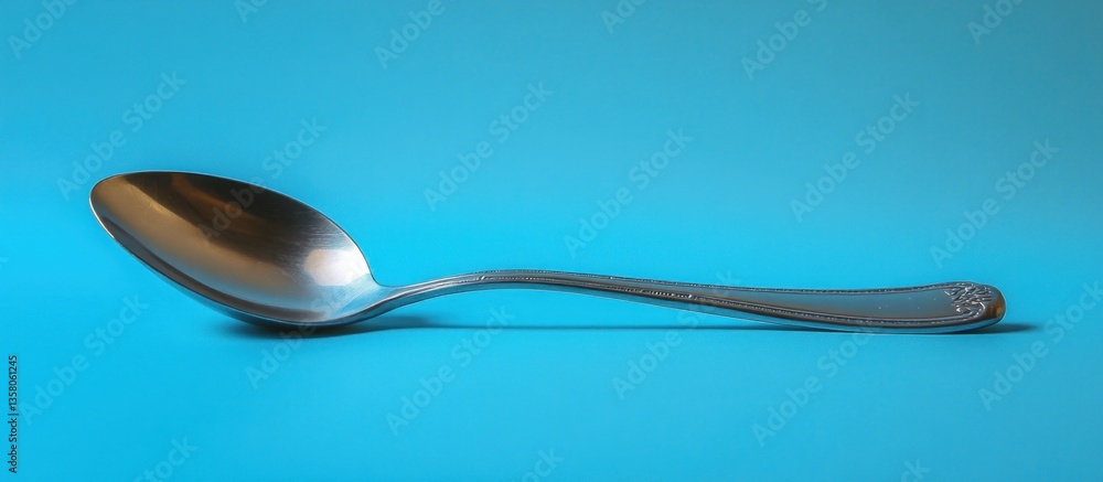 A Silver Spoon Resting on a Blue Surface A Silver Spoon Resting on a Blue Surface