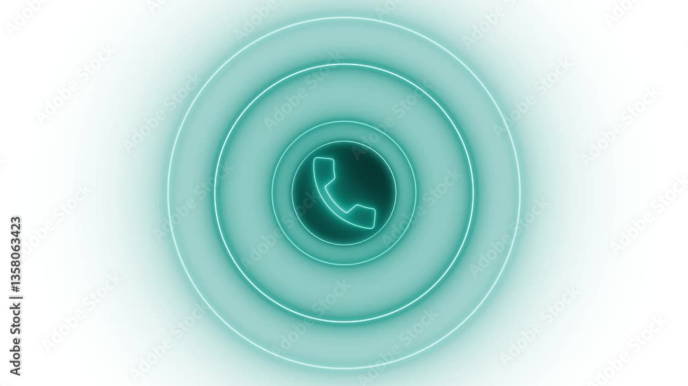 Neon Glowing Phone Calling Animation with Concentric Circles on a White Background Neon Glowing Phone Calling Animation with Concentric Circles on a White Background