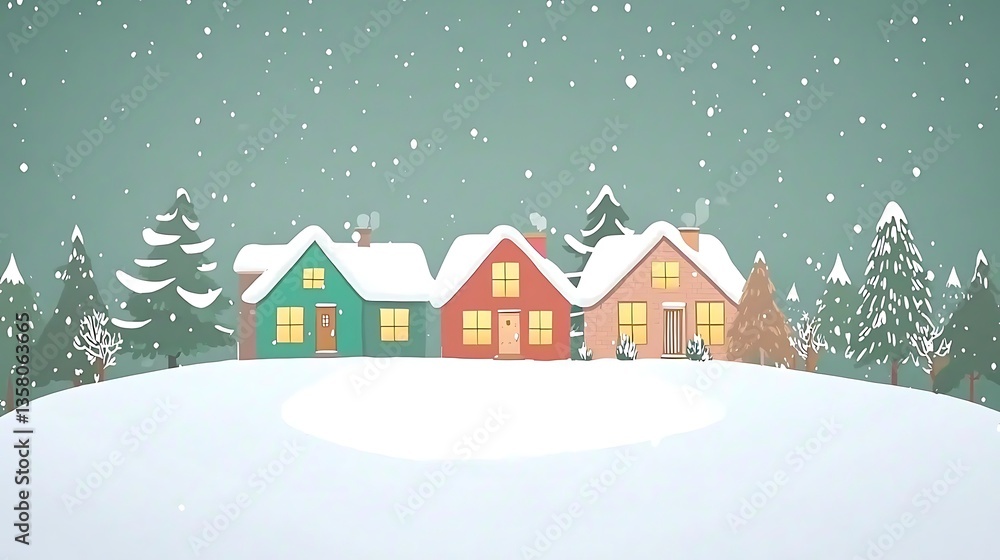 Fototapeta premium Snowy winter village scene
