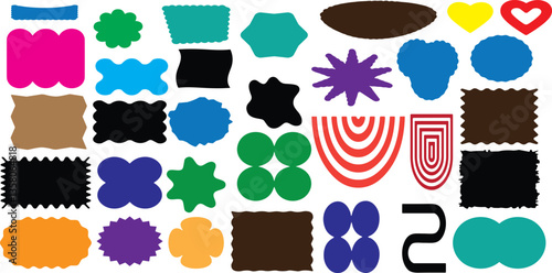Zig zag wavy shape frames. Vector rectangular and round abstract clouds, flowers and text boxes