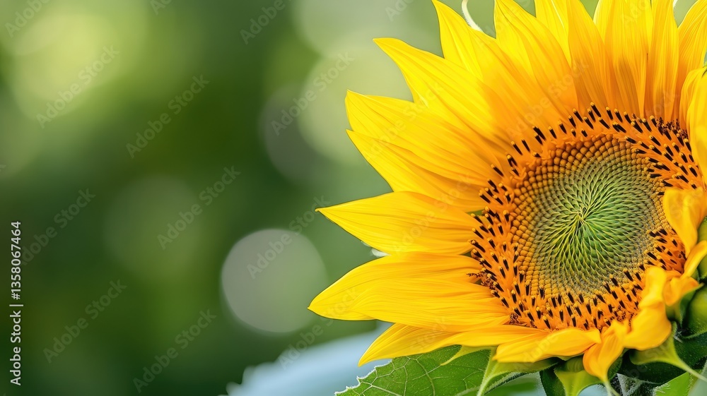 Fototapeta premium Close-up of vibrant sunflower with blurred green background