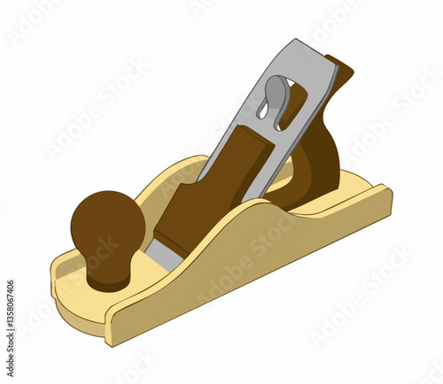 Wooden Hand Plane Tool Illustration, Vector Image